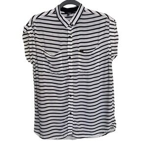 Hurley Women Striped Button Down Shirt Black White Size M